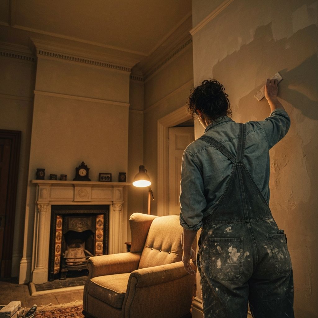 Skilled plasterer applying finishing details to a cornice