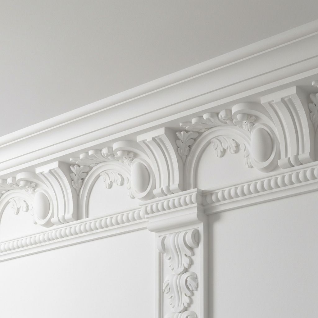 Close-up detail of an ornate plaster cornice profile