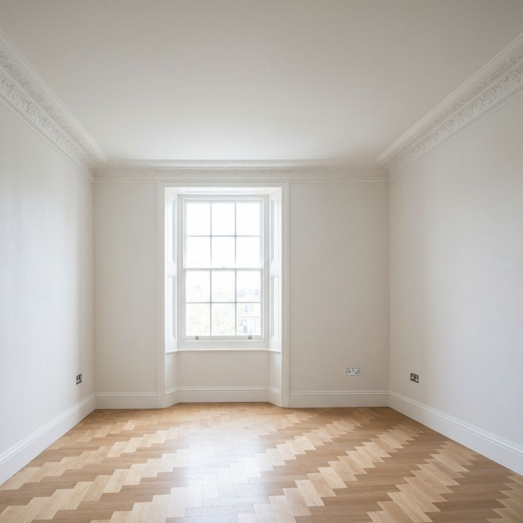 Perfectly smooth plastered and painted room interior