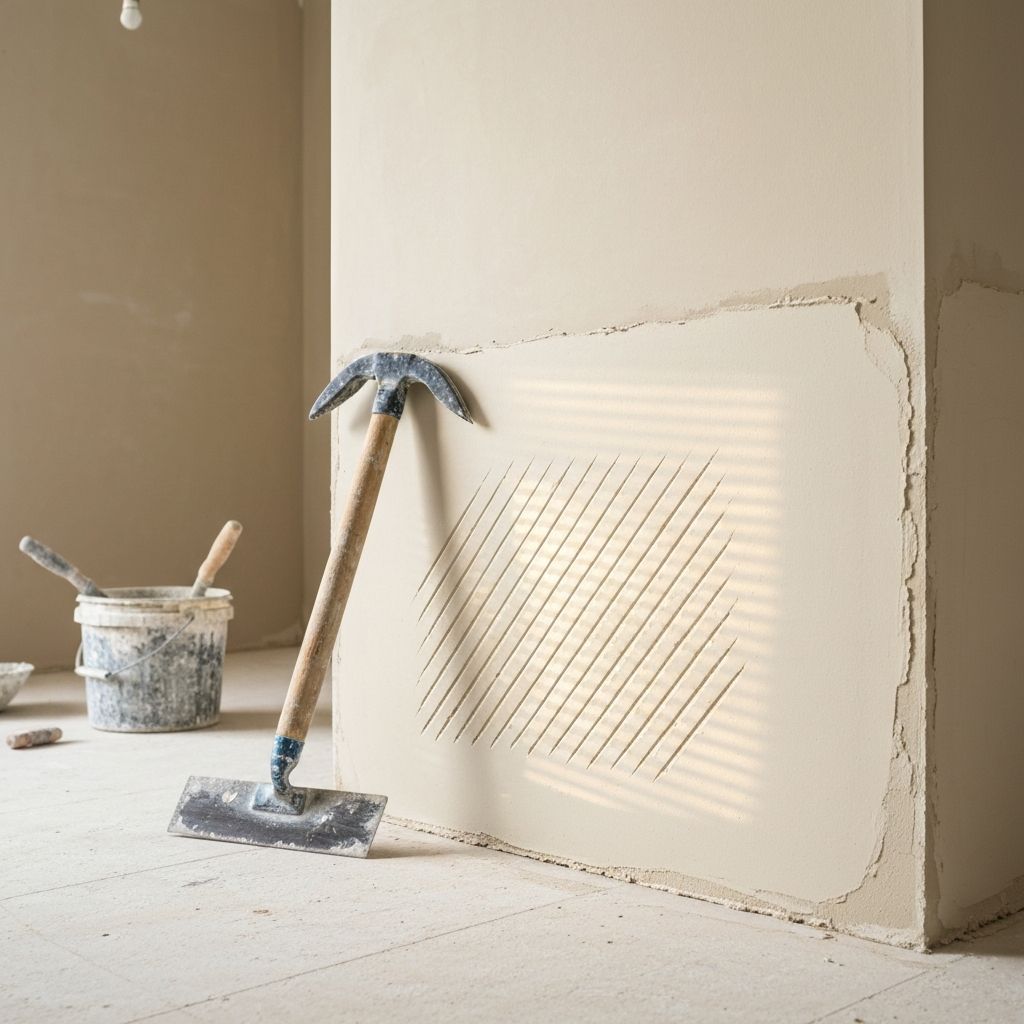 Skilled plasterer smoothing a freshly plastered wall