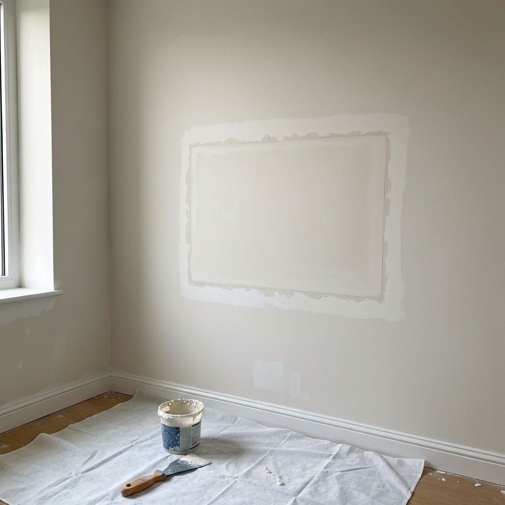 Plaster patch repair blended seamlessly with existing wall